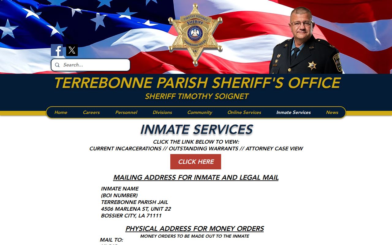 TPSO Inmate Services current custody doorway for Terrebonne Parish 72-hour release checks
