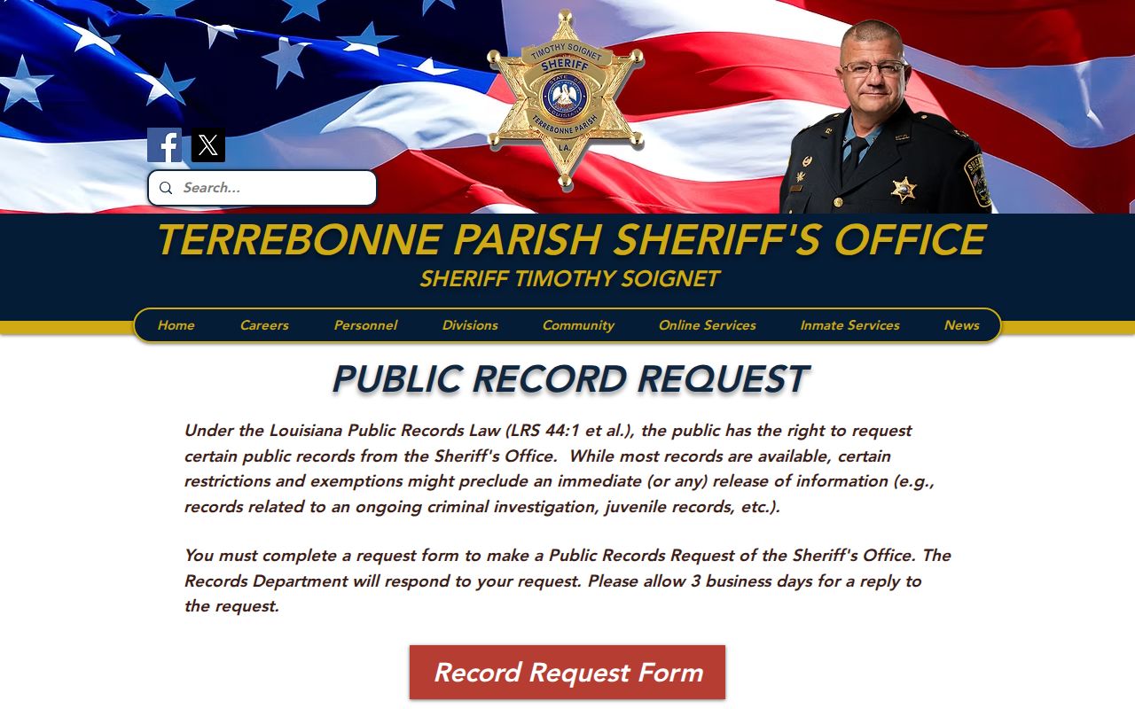 Terrebonne Parish release record request page from TPSO