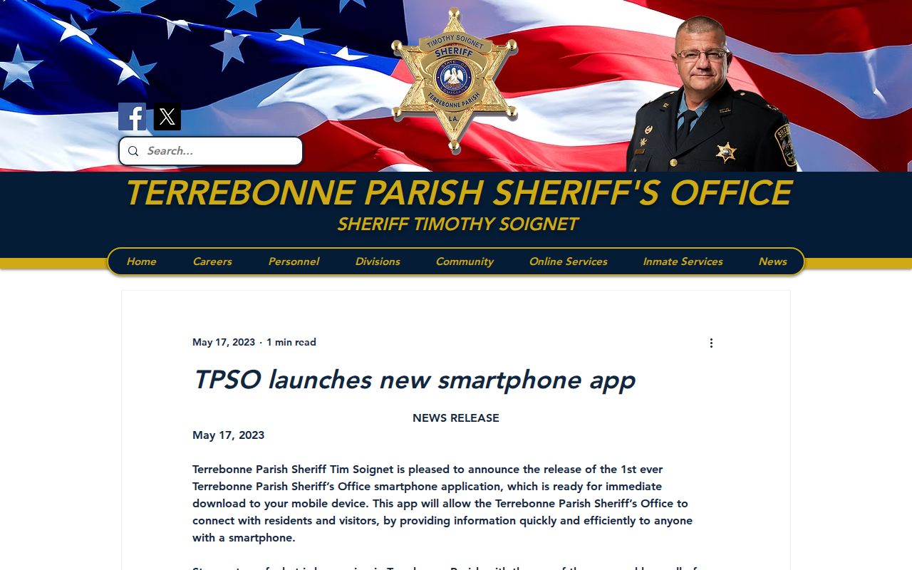 Terrebonne Parish Sheriff app features for inmate and booking photo search